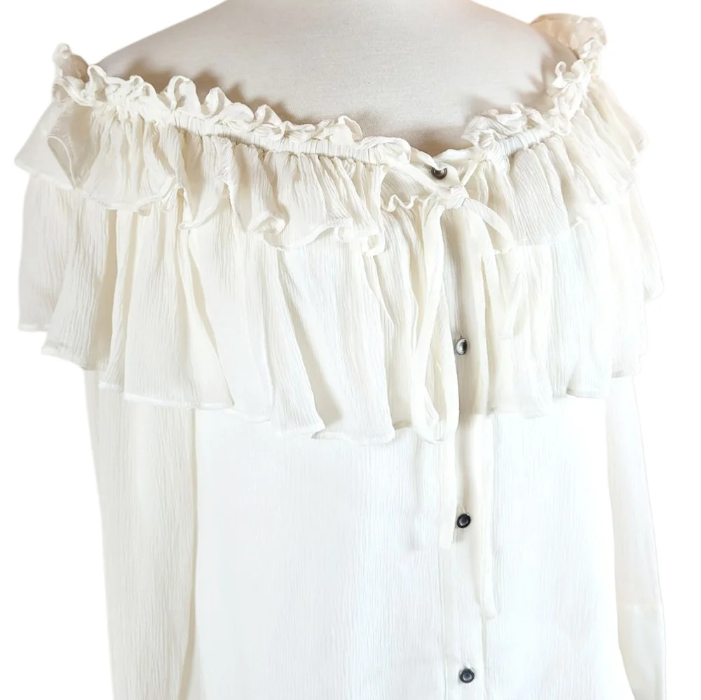 OPENING CEREMONY Off The Shoulder Ivory Silk Chiffon Ruffle Blouse 10 - Picture 6 of 11